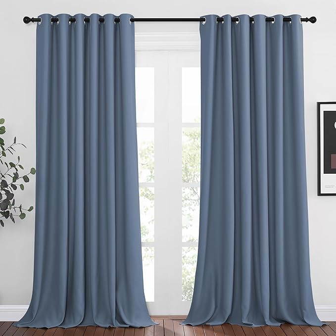 NICETOWN Stone Blue Curtain Panels - Home Decoration Thermal Insulated Solid Grommet Blackout Curtains/Drapes for Hall/Sliding Door (80" Wide by 108" Long, Stone Blue, Set of 2)