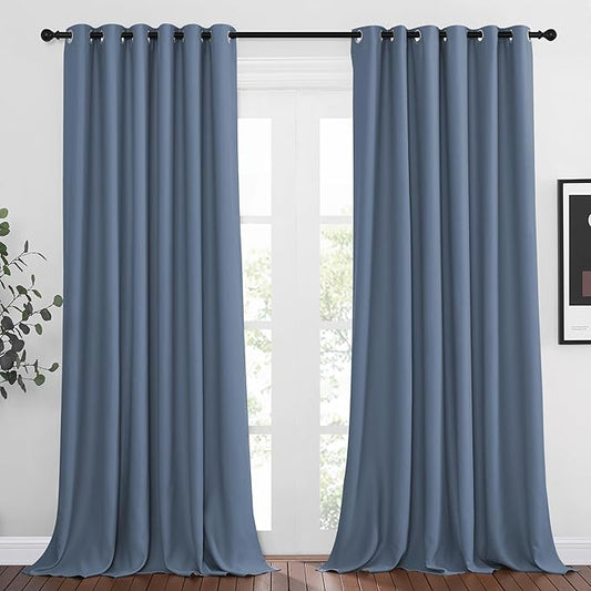 NICETOWN Stone Blue Curtain Panels - Home Decoration Thermal Insulated Solid Grommet Blackout Curtains/Drapes for Hall/Sliding Door (80" Wide by 108" Long, Stone Blue, Set of 2)