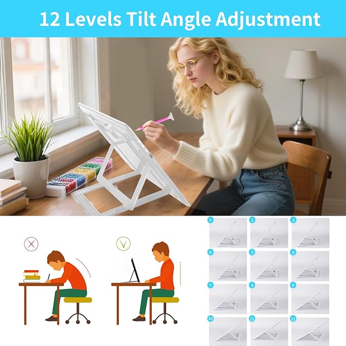 Phylosal Rechargeable A3 LED Light Pad with Built-in Stand, Magnetic Tracing Light Box for Drawing, Diamond Art Light Board with Side Button, Super Bright Light Table for Diamond Painting, Sketching