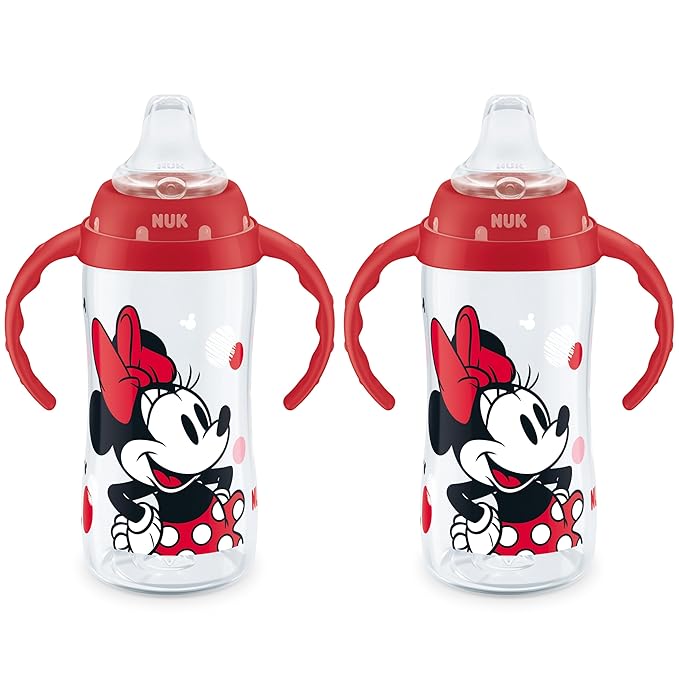 NUK Learner Cup, 10 Oz, Pack of 2, Minnie Mouse – Soft Spout, Easy-Grip Handles, BPA Free, Spill Proof Transition Sippy Cup