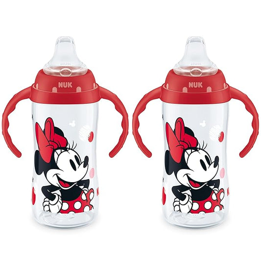 NUK Learner Cup, 10 Oz, Pack of 2, Minnie Mouse – Soft Spout, Easy-Grip Handles, BPA Free, Spill Proof Transition Sippy Cup