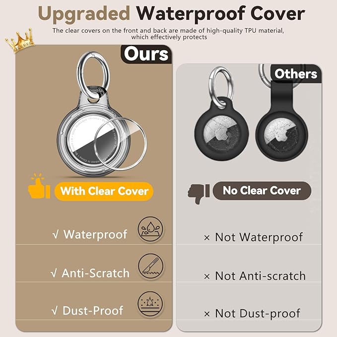 Upgrade Waterproof 4 Pack Airtags Holder with Apple Airtags Keychain, Hard PC Clear Air Tag Case, Anti-Scratch & Shock Air tag Holder, Men's Women's Keyrings & Keychains-Black+Red+Pink+Purple