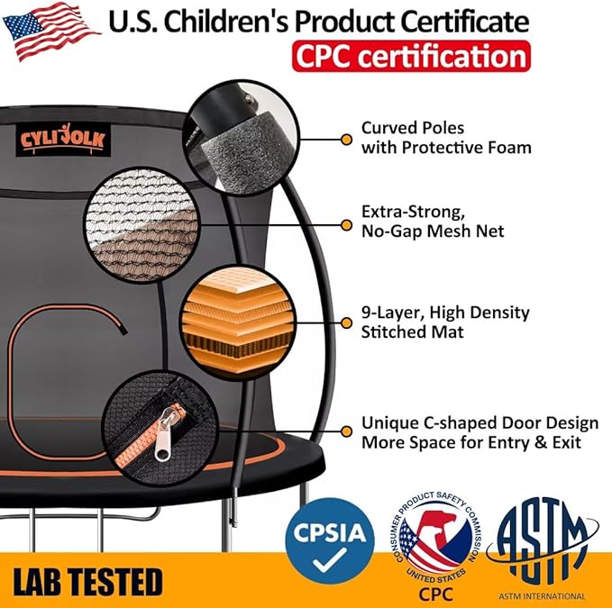 Trampoline for Kids, Heavy Duty Recreational Trampolines Toddler Trampoline with Enclosure Net Ladder Indoor Outdoor Trampoline CPC Approved