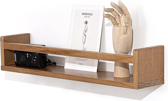 AZSKY Nursery Shelves Light Walnut Floating Book Shelf Organizer for Baby Nursery Décor Wall Book Shelves for Kids Room 24 Inch Wood Wall Ledge Shelves for Bathroom Kitchen Spice Rack a Set of 3