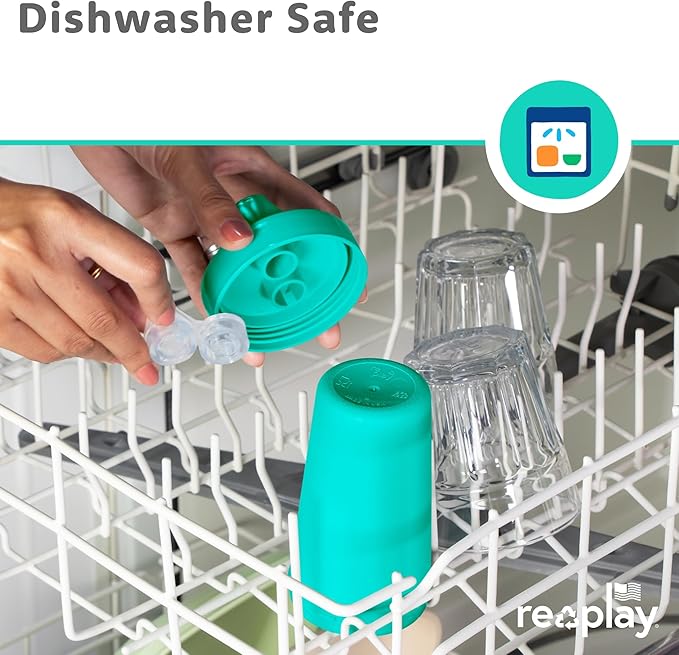 Re-Play Sippy Cups for Toddlers - 10 Oz. Reusable Spill Proof Cups for Kids, Dishwasher/Microwave Safe - Made in USA - Set of 4-3.13" x 6.25" - Sea Glass