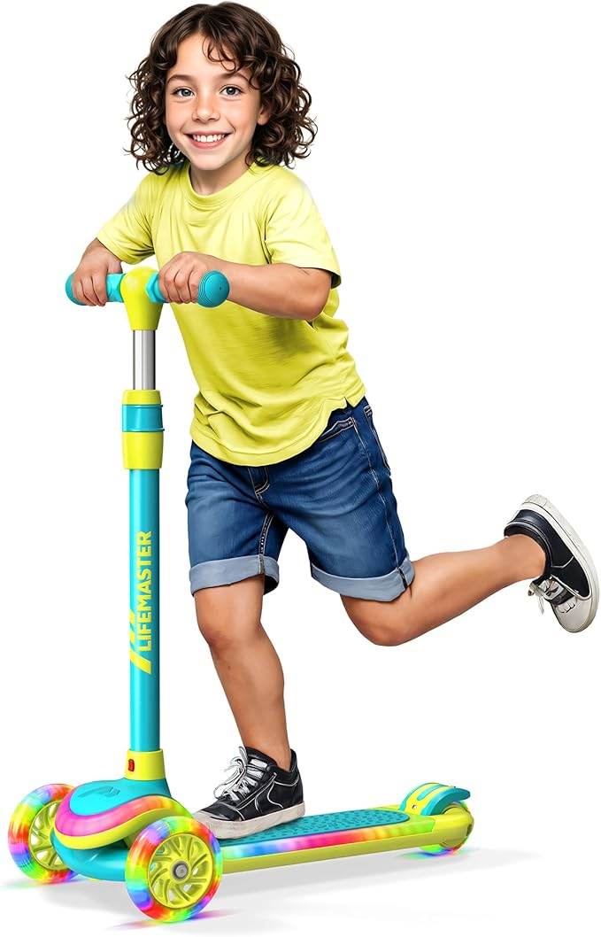 3-Wheel Kids Scooter with Multi-Color Lights on Deck & Wheels – 5-Height Adjustable Handlebar, Wide Anti-Slip Deck, Child Safety Certified, Boys & Girls Ages 3+ Supports Up to 150 lbs