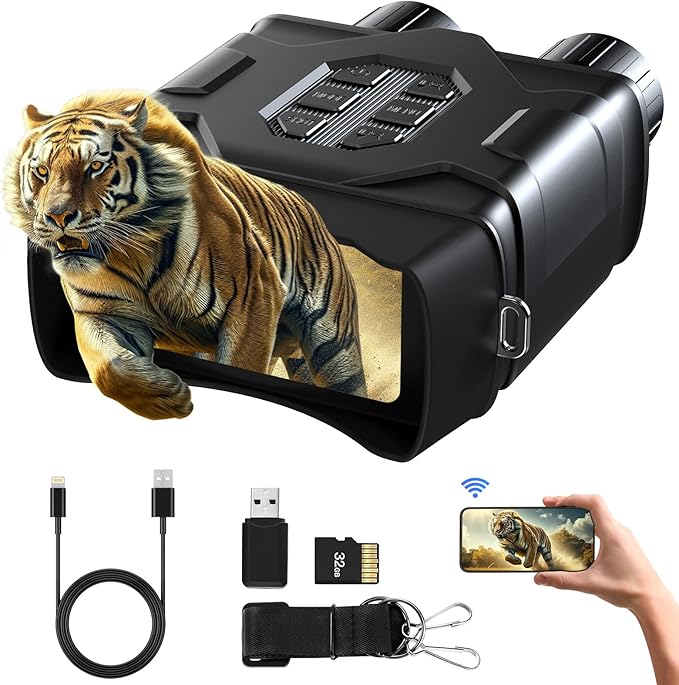 GTHUNDER Night Vision Goggles, Night Vision Binoculars – 4K UHD Video, 52MP Photos, App Remote Control, 10X Zoom, 4" HD Screen, 984ft, 7-Level IR, 4000mAh, 32GB Card – Ideal for Hunting & Security