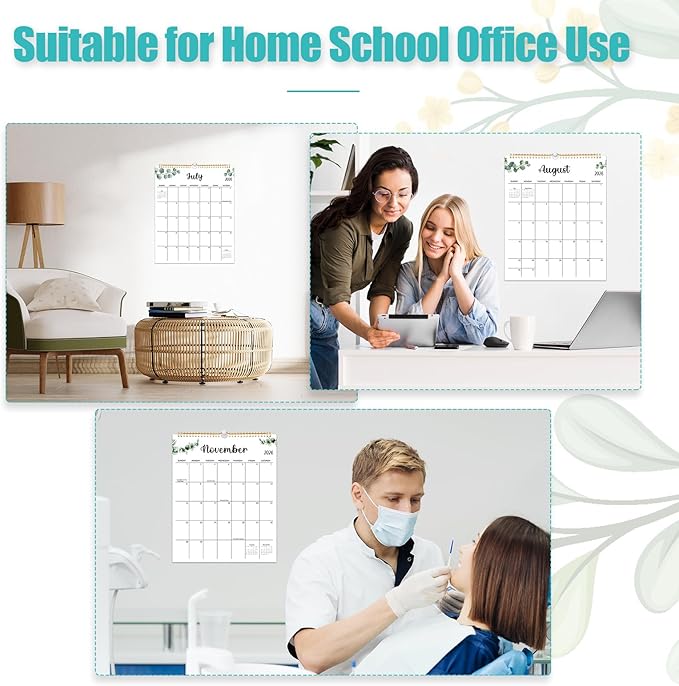 Wall Calendar 2025-2026, 18 Month Calendar from July 2025 to December 2026 14.5" x 11.8" Large Desk Calendar with Twin-Wire Binding for Home Office Planning Personal Organisers, Green Leaf
