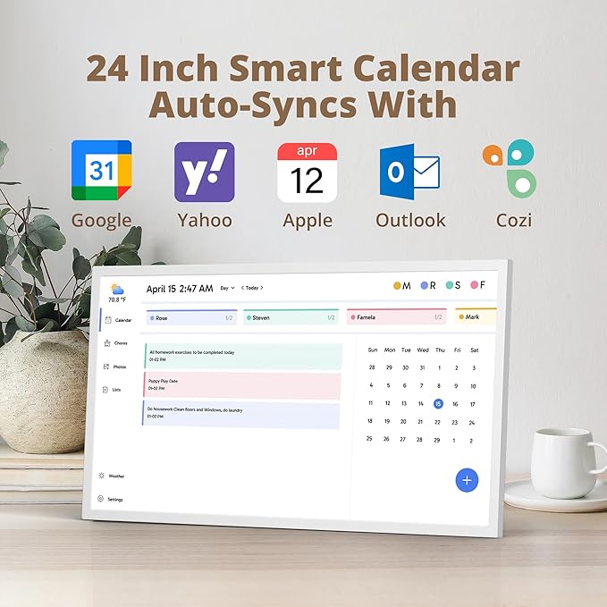 Dragon Touch 24 inch Digital Calendar Chore Chart – Interactive Touchscreen, Smart Family Planner, Hearth Display Desk Digital Calendar Seamless Scheduling