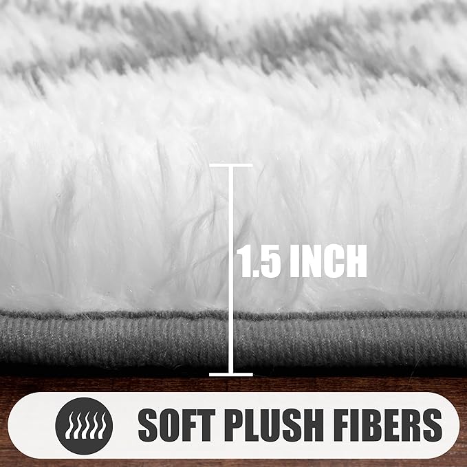 ONASAR 6x9 Area Rugs for Living Room Bedroom, Washable Large Fluffy White and Grey Throw Rug, Geometric Soft Plush Shaggy Floor Carpet for Nursery Kids Girls Boys Teen Dorm Home Decor Aesthetic
