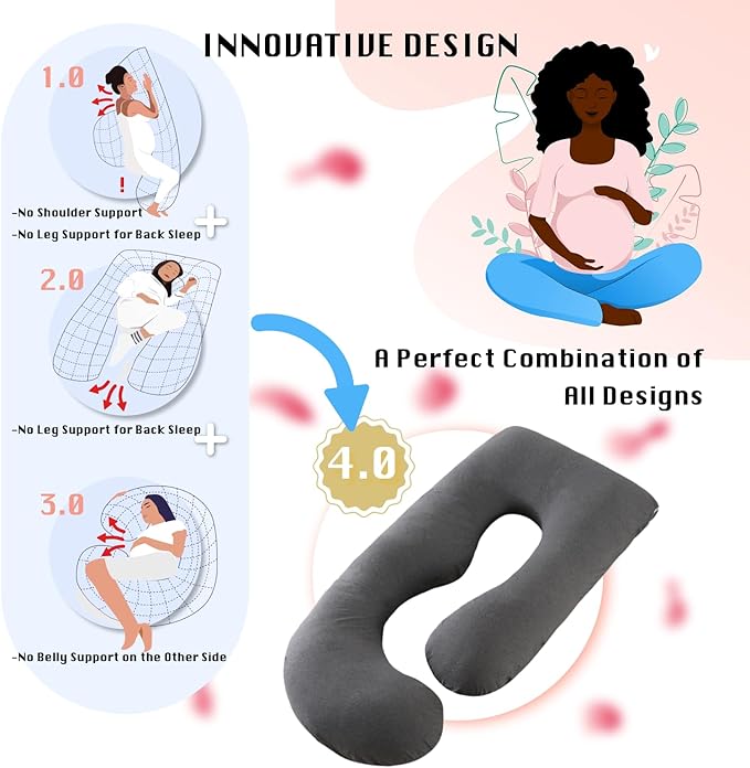 Pregnancy Pillow, Full Body Maternity Pillow 57 inch, with Removable Washable Cover - Support for Legs, Back, Neck, Shoulder, HIPS, Belly for Pregnent Women, Jersey Knit Cotton (Dark Grey)
