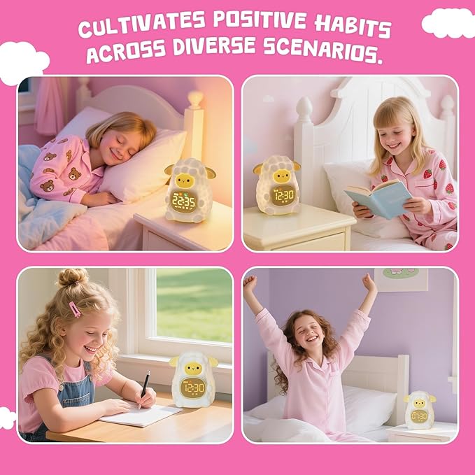 TCJJ Kids Sleep Training Alarm Clock with Night Light - OK to Wake Clock & Sound Machine, Rechargeable Silicone Animal Lamp for Boys Girls Bedroom