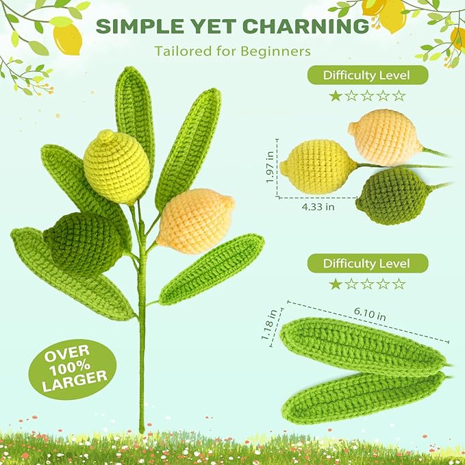 Crochetta Crochet Kit for Beginners, Crochet Kit w Step-by-Step Video Tutorials, Crochet Starter Kit Learn to Crochet Kits for Adults Kids Beginners, 3 Lemons Familly (40%+ Yarn Content)