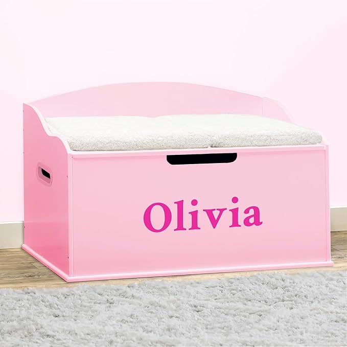 DIBSIES Personalized Creative Wonders Toy Box, Signature Series for Girls, 30 x 19.25 x 18 inches, Soft-Close Lid (Pink)