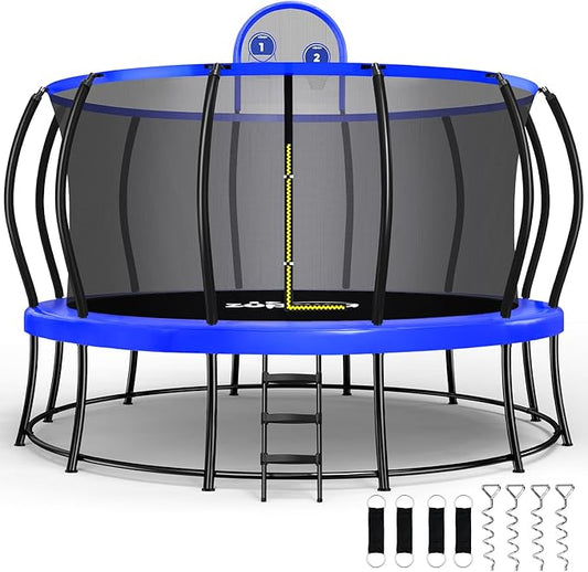 Zupapa 1800LBS Weight Capacity 2025 Double Frames Trampoline with No-Gap Design Curved Poles 16 15 14 12FT Trampolines for Kids with Enclosure Net Outdoor Trampolin for Children Adults Family