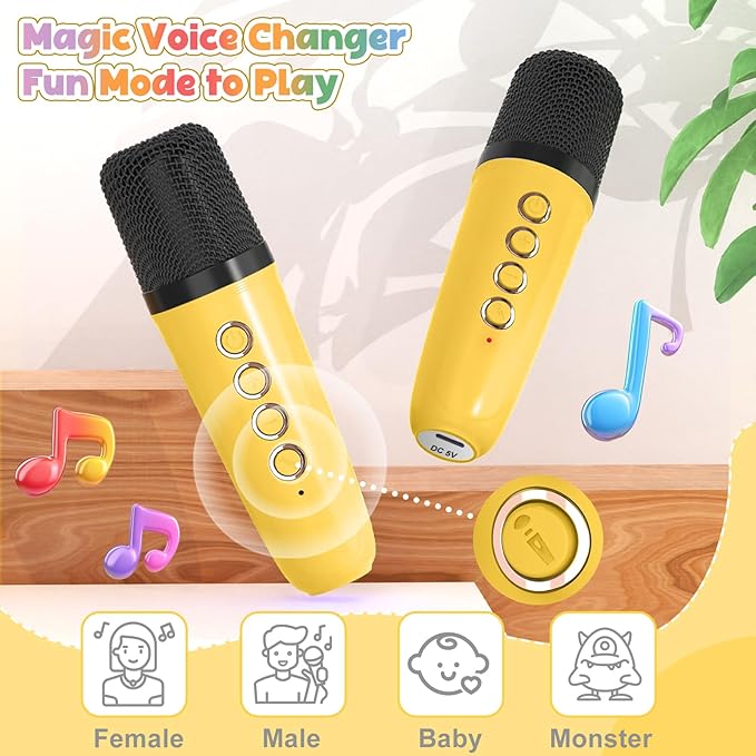 FLUESTON Mini Karaoke Machine for Kids Adults, Portable Bluetooth Speaker with 2 Wireless Microphones, Birthday Kids Gifts Toys for Girls Ages 3, 4, 5, 6, 7, 8, 9,10,11,12+ Years Old