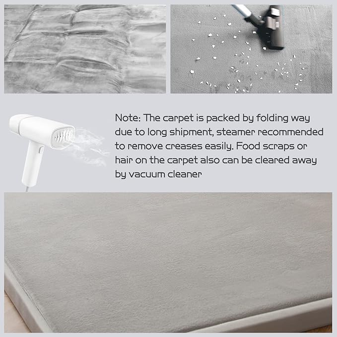 MAXYOYO Grey Coral Velvet Area Rug, Thick Japanese Tatami Mat Living Room Carpet with Non-Slip Backing, Large Solid Color Mat for Bedroom Dormitory Yoga, 78 by 158 inch