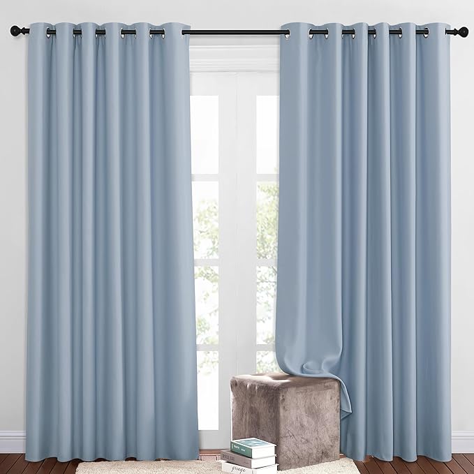 NICETOWN Blackout Patio Curtains for Windows 84 inch Length - Solid Thermal Insulated Grommet Light Reducing Panels Window Treatment for Living Room (Vintage Blue, 2 Panels = 160" Wide)