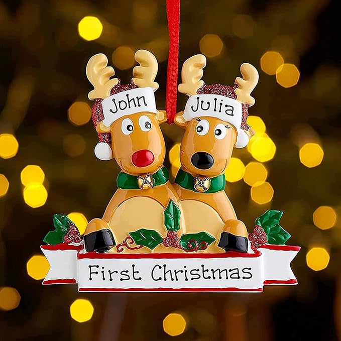 Personalized Christmas Ornaments 2025 Family of 2/3/4/5/6/7/8 Deer Christmas Ornaments Custom Name Customized Gifts for Xmas Tree,Family of 4