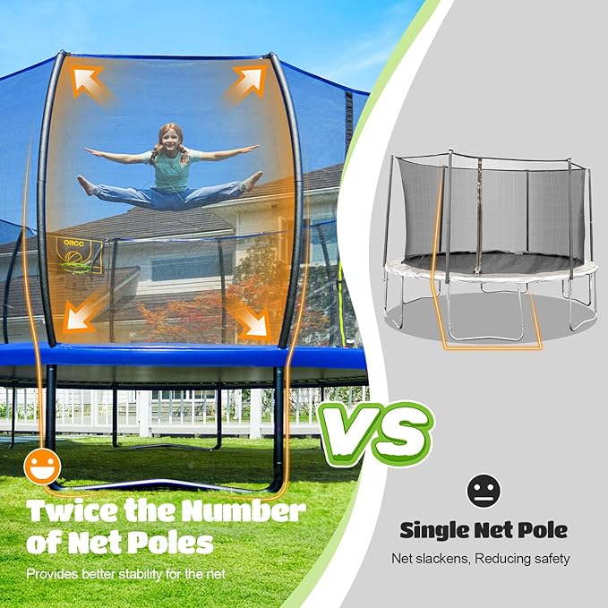 ORCC 1200LBS Weight Capacity Trampoline 16 15 14 12 10 8FT Outdoor Yard Trampolines for Kids Adults Outdoor Yard Trampolines for Kids Adults