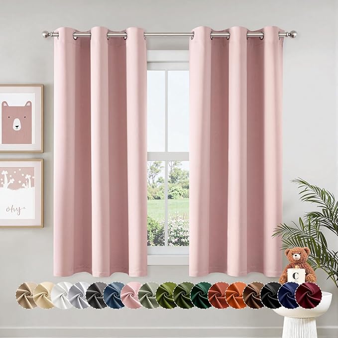 MIULEE Baby Pink Blackout Curtains - Bedroom Window Treatment Curtains Thermal Insulated Room Darkening Drapes for Living Room Kitchen Grommet Top Light Blocking Drapery, 40 x 50 Inches Long, 2 Panels