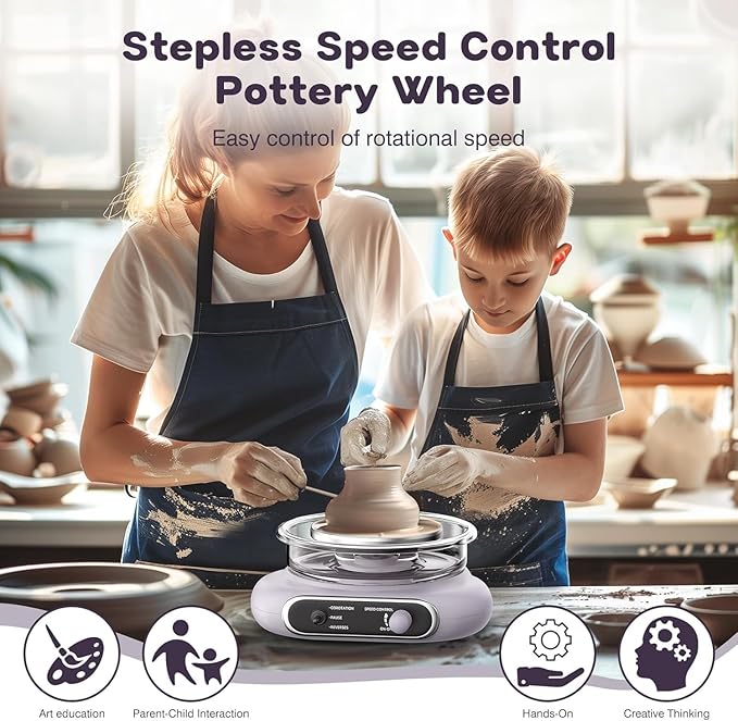 Alldeer Mini Pottery Wheel Kit - 4.7" Turntable Electric Clay Wheel with Foot Pedal, Adjustable Speed Ceramic Making Machine with 8 Pottery Shaping Tools, Craft Kits for Kids