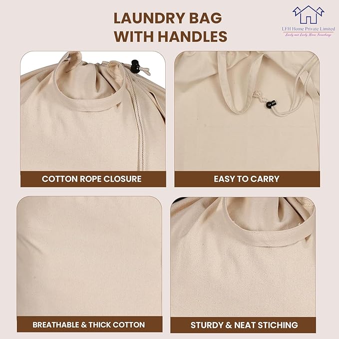 LFH Home Cotton Canvas Extra Large Laundry Bag with Handle, Heavy Duty Drawstring Closure Washable Laundry Bags, School Travel, Home, Hotel, College Dorm, Organizer Sack, Toys Clothes 28x40-Natural
