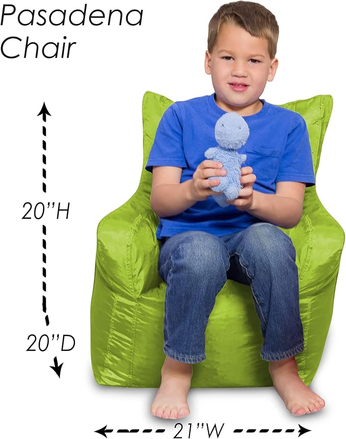 Posh Creations Bean Bag Chair Structured Seat for Toddlers and Kids, Comfy Chair for Gaming, Reading, and Watching TV for Children, Pasadena Chair, Nylon - Lime Green