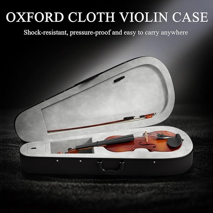 4/4 Beginner Violin Kit for Adults, Complete Full Size Violin Set with Portable Case, Bow, Rosin, Natural
