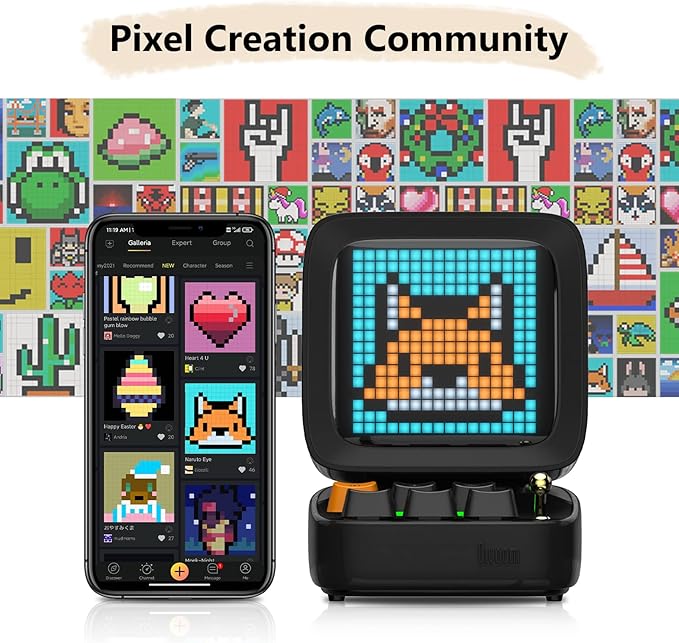 Divoom Ditoo Retro Pixel Art Game Bluetooth Speaker with 16X16 LED App Controlled Front Screen (Black)