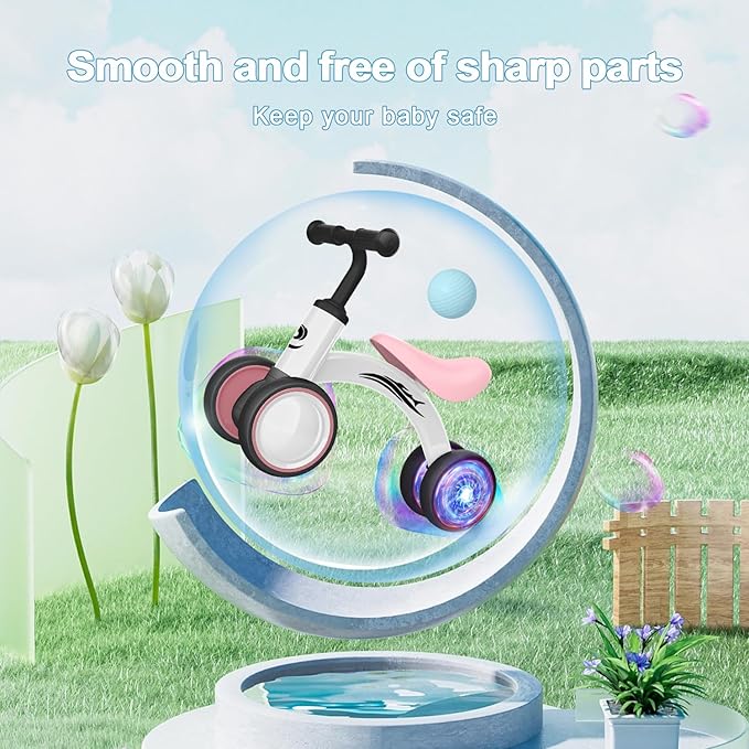 Colorful Lighting Baby Balance Bike Toys for 1 Year Old Girl Gifts, 10-36 Month Toddler Balance Bike, No Pedal 4 Silence Wheels & Soft Seat Pre-School First Riding on Toys, 1st Birthday Gifts.
