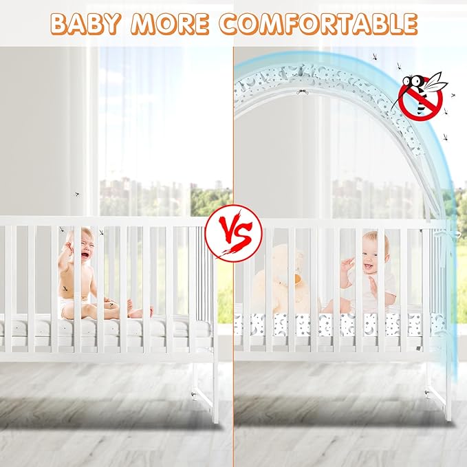 Crib Tent to Keep Baby from Climbing Out - Crib Net to Keep Baby in - Pop Up Breathable Cribs Cover - Canopy with Upgrade Strong Mesh and Durable Zipper (White-Star and Moon, Lager)