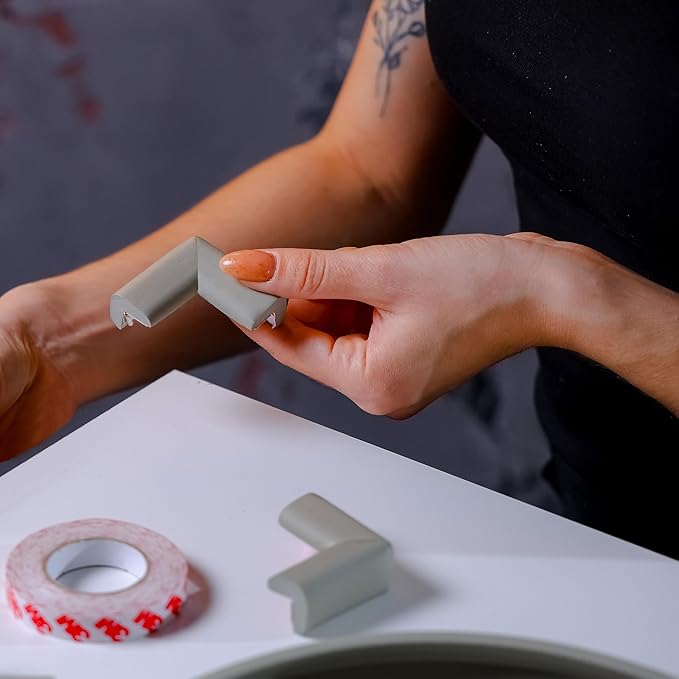 8-Pack Corner Protectors Baby Proof, Furniture Corner and Edge Safety Bumpers, Soft Rubber Foam Cushion Covers, 3M Taped Corner Guards, Baby Child Proofing Pads, Table Corner Protectors, Grey