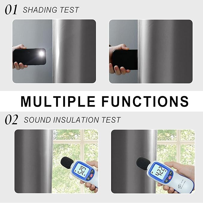 XWZO Blackout Curtains 84 Inches Long with Tiebacks- Rod Pocket Full Light Blocking & Energy Efficiency Extra Wide Window Draperies with Black Liner for Bedroom, Grey, W60 x L84, Set of 2