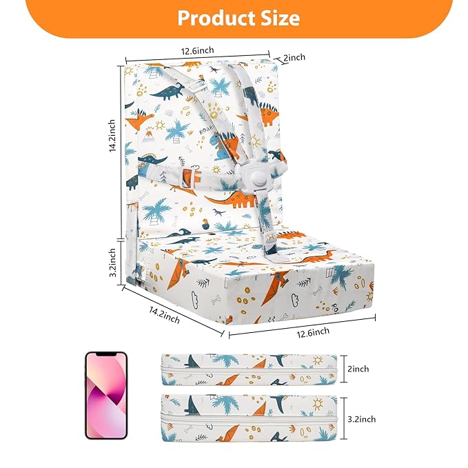 Toddler Booster Seat for Dining Table, Adjustable 5 Point Safety Buckle Kids Toddler Booster Seat with Backrest, Waterproof Non-Slip Bottom Portable Travel Increasing Cushion for Chair (White)