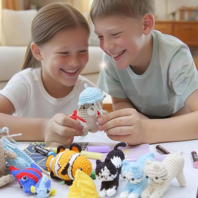 ChillFuzz Animal Crochet Kit Beginner Crochet Kit for Adults and Kids with Yarn Hook and Instructions Fun DIY Craft Gift Yoga Cat