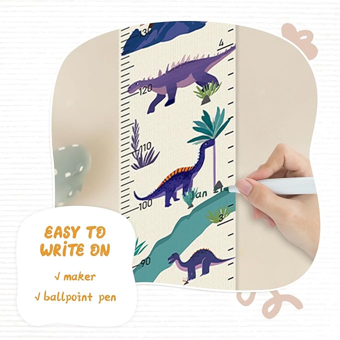 Customize Name Canvas Growth Chart for Kids, Dinosaur Unisex Kids Room Wall Decor, Measuring Height Chart, Wall Tape with Height Chart for Kids, Foldable Height Tracker, Lightweight