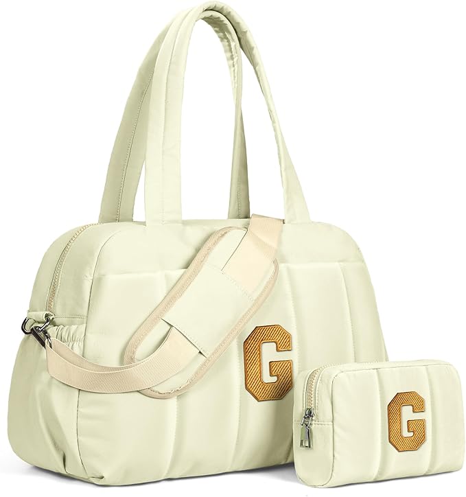 Birthday Gifts for Her-Duffle Bag for Travel Women, Travel Bags，Initial Overnight Bag with Wet Pocket，Lightweight Weekender Bags Personalized Gym Tote with Makeup Pouch