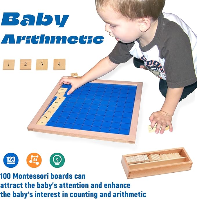 Montessori Toys for 3+ Year Old Hundred Board, Consecutive Counting Numbers 1-100 for Learning & Educational Toy- Math Games Board,Montessori Math Materials for Large Size 13.7" X 13.7 "X 0.4"