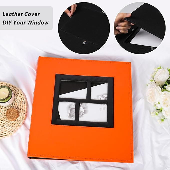 RECUTMS Photo Album 4x6 600 Pockets, Black Pages Leather Cover Large Capacity Picture Albums Holds 600 Horizontal and Vertical Photos (Orange)