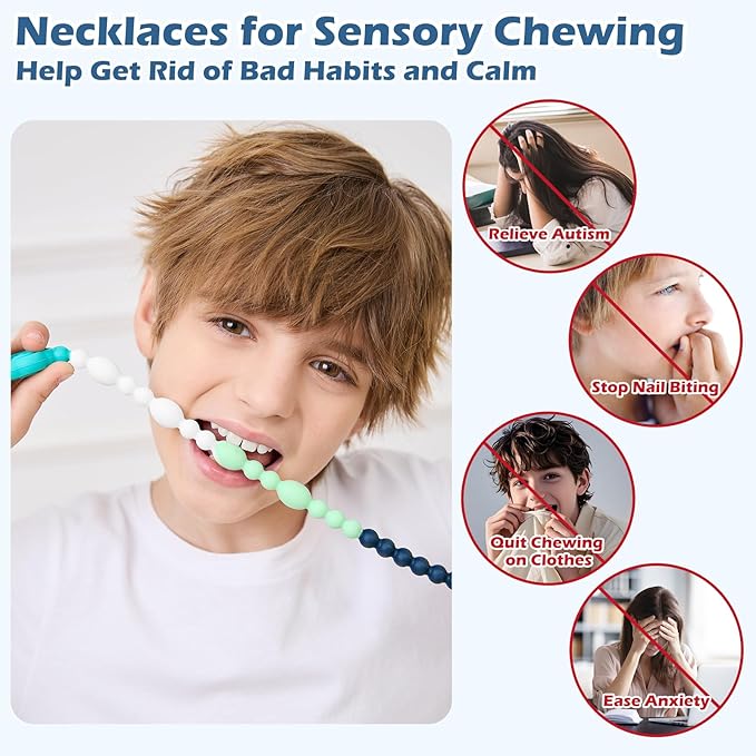 Chew Necklaces for Sensory Kids Adults, Flower Chewy Necklace Sensory Toys for Autism Nail Biting, Fidget Necklace Oral Chew Toys, ADHD Tools for Boys Girls