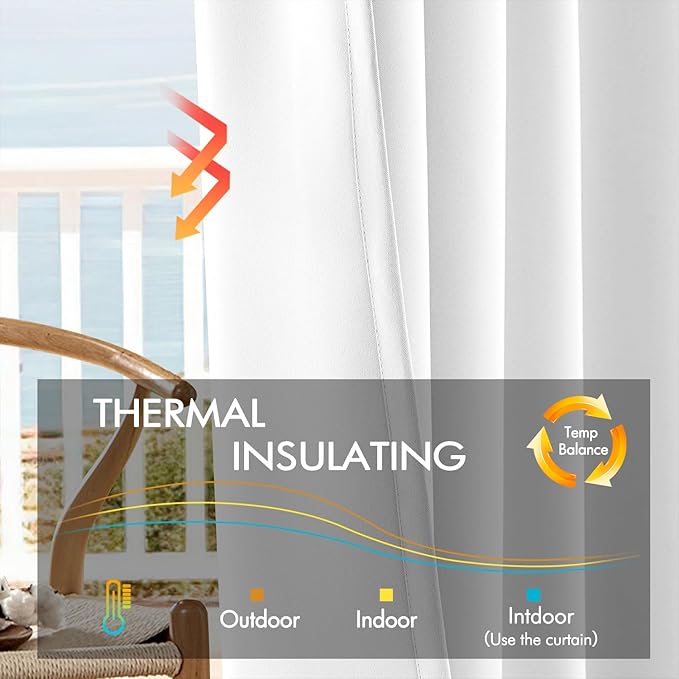 ANRODUO Back Tab Blackout Curtains for Bedroom Living Room, Rod Pocket Pinch Pleated Thermal Insulated Room Darkening Curtains 72 Inches Long 2 Panels, White, 42 x 72 Inch