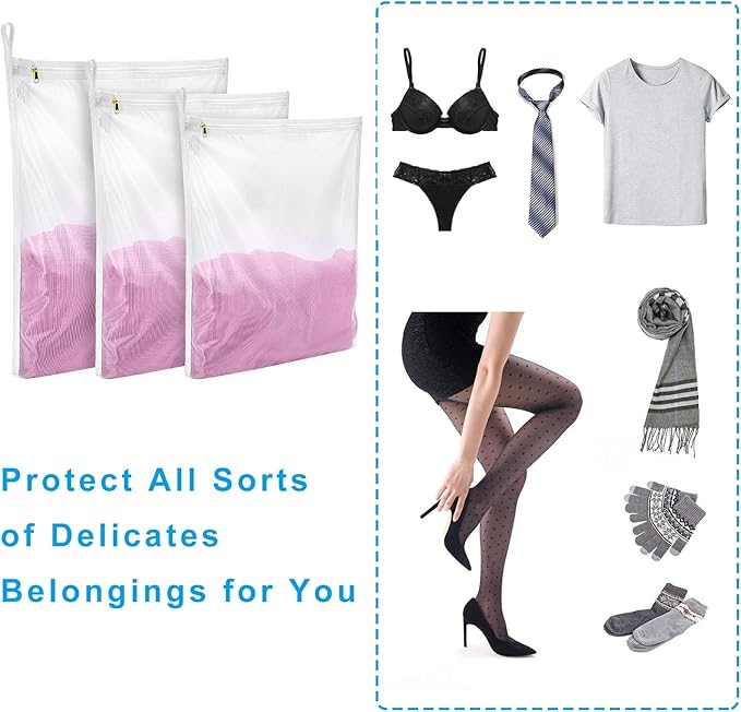 GOGOODA Delicates Laundry Bags, Fine Mesh Wash Bag for Lingerie, Underwear, Bra, Silk, Socks with Hanging Loop