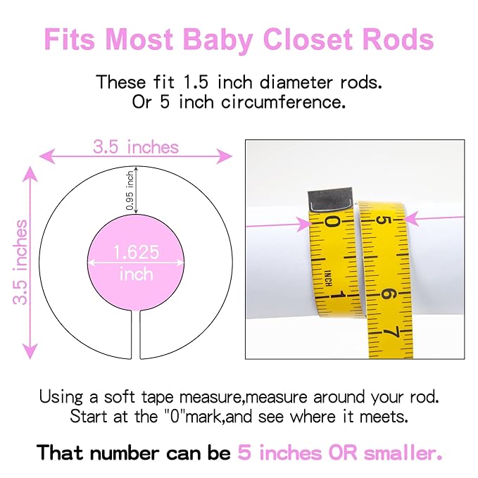 Pro Goleem Baby Closet Dividers Pink Baby Closet Organizer for Nursery Baby Clothes Size Age Dividers Fits 1.5" Rod 6 PCS