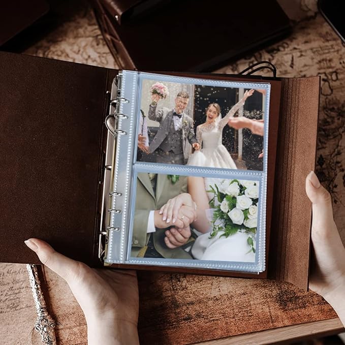 Photo Album 4x6 160 Photos, Leather Photo Albums with Writing Space With 30 Writing Paper, Travel Family Wedding Kids Graduation Ultrasound Baby Picture Album Scrapbook Photo Album