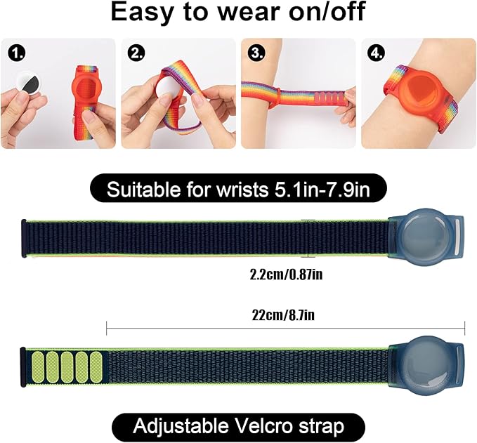 Kids Wristband Compatible with Apple AirTag, Protective Case for Air Tag GPS Tracker Holder with Nylon Bracelet, Adjustable Anti Lost Watch Band for Toddler Child Elder(Dark Blue)