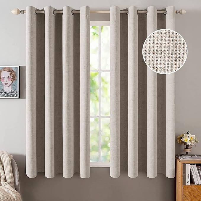 MIULEE Blackout Curtains for Bedroom Linen Texture Solid Thermal Insulated Natural Khaki Grommet Room Darkening Curtains & Drapes Luxury Decor for Living Room Nursery 52x45 Inch (2 Panels)