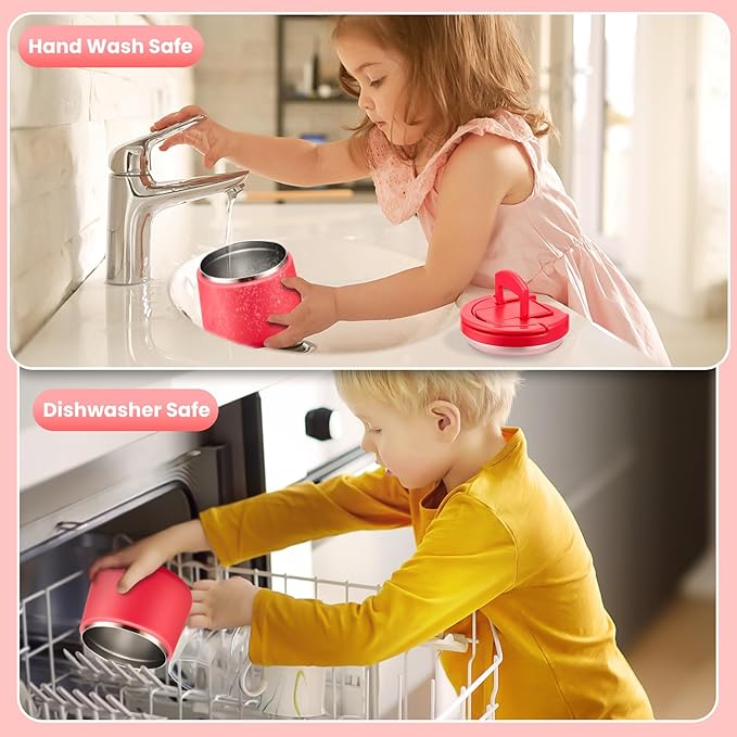 Soup Thermo for Hot Food Kids 14oz Lunch Containers with Buckle Lid Wide Mouth Hot Food Jar Vacuum Insulated Stainless Steel Bento Box Leakproof with Spoon (Red)