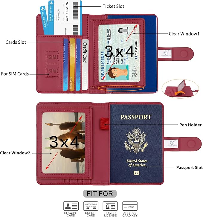 Melsbrinna Rfid Passport Holder for Travel women/Men, Cute Passport Wallet Rfid Blocking Card Slots, Rfid Passport Cover/CaseTravel Wallet, Passport Book Holder (1, Red3)