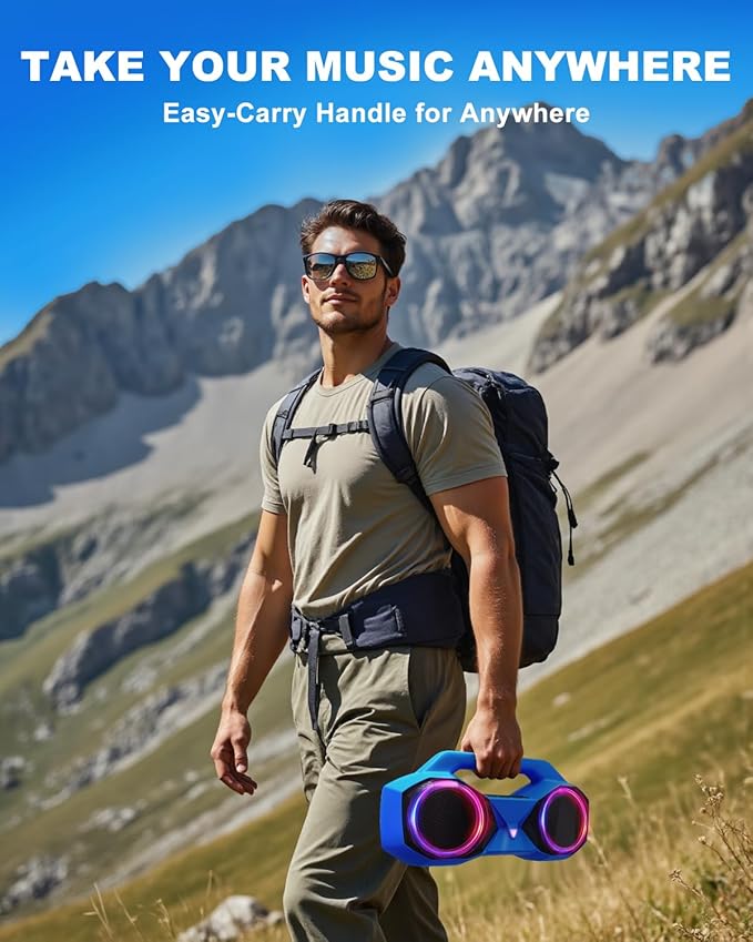 Bluetooth Speaker 80W(Peak)Loud with Bass, 20H Playtime, IPX7 Waterproof, RGB Lights, TWS, Large Portable Wireless Speakers for Outdoor, Home, Party, Pool, Beach, Tailgating, Gym, Work, Gifts (Blue)